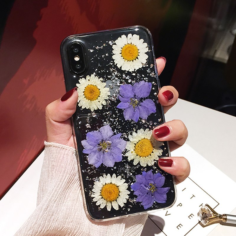 Compatible With Compatible With , Qianliyao Dried Real Flower Cases For I XR Case Handmade Clear Soft Back Cover For