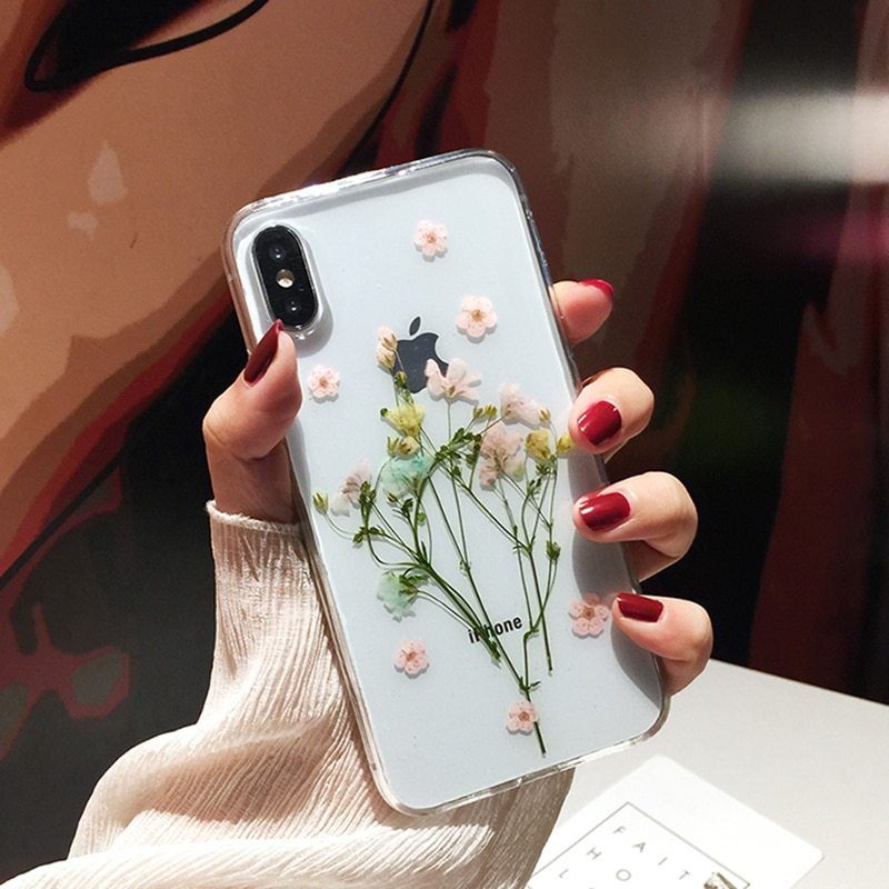 Compatible With Compatible With , Qianliyao Dried Real Flower Cases For I XR Case Handmade Clear Soft Back Cover For
