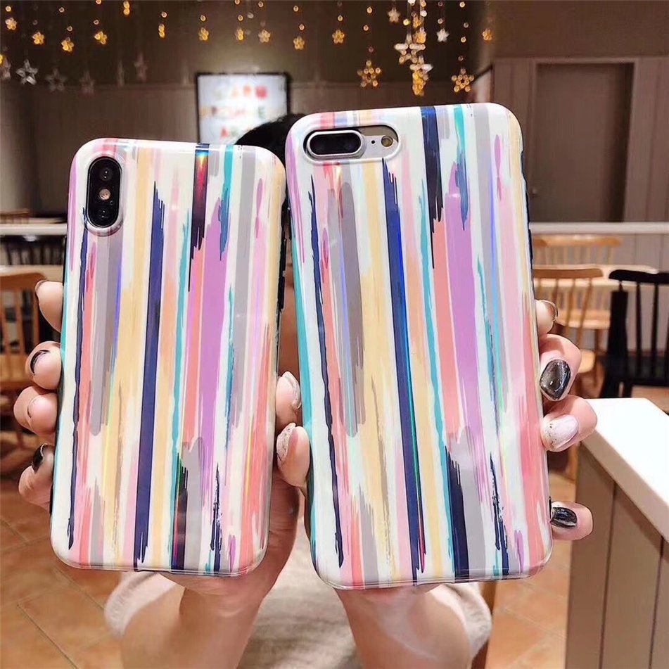Compatible with Apple, Colorful Rainbow Case For iPhone XS Max XR X IMD Silicone Phone Cases For iPhone 7 6 6s 8 Plus Soft TPU Back Cover Coque - Lumitria