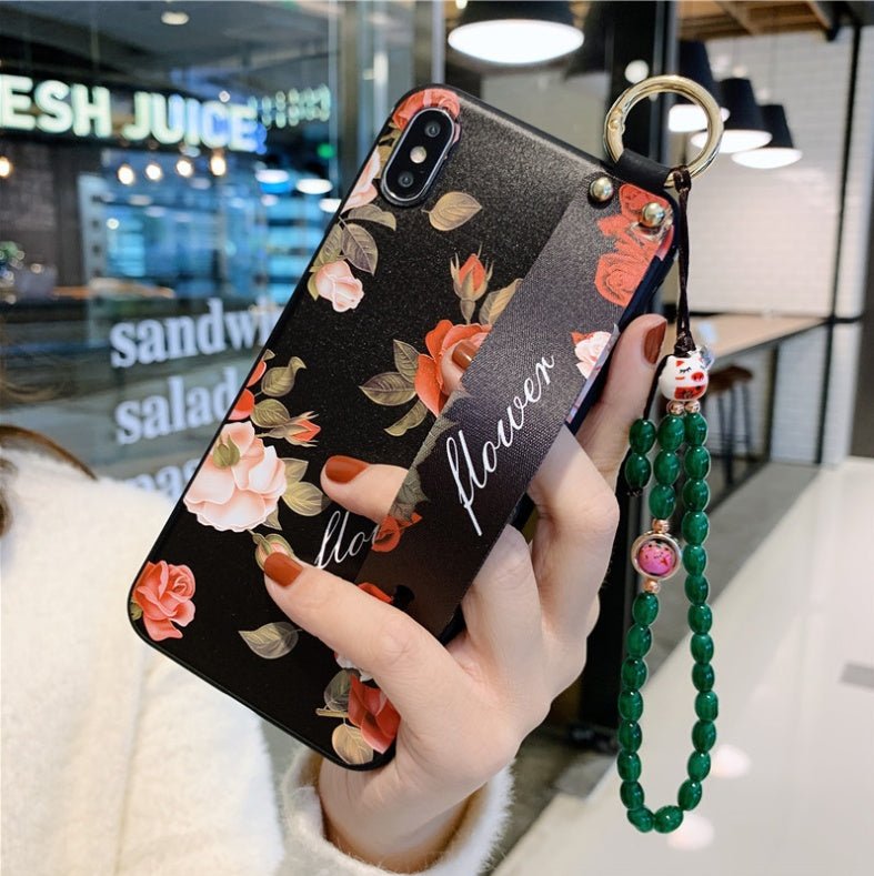 Compatible with Apple, Rose Flowers Wrist Strap phone Cases For iPhone - Lumitria