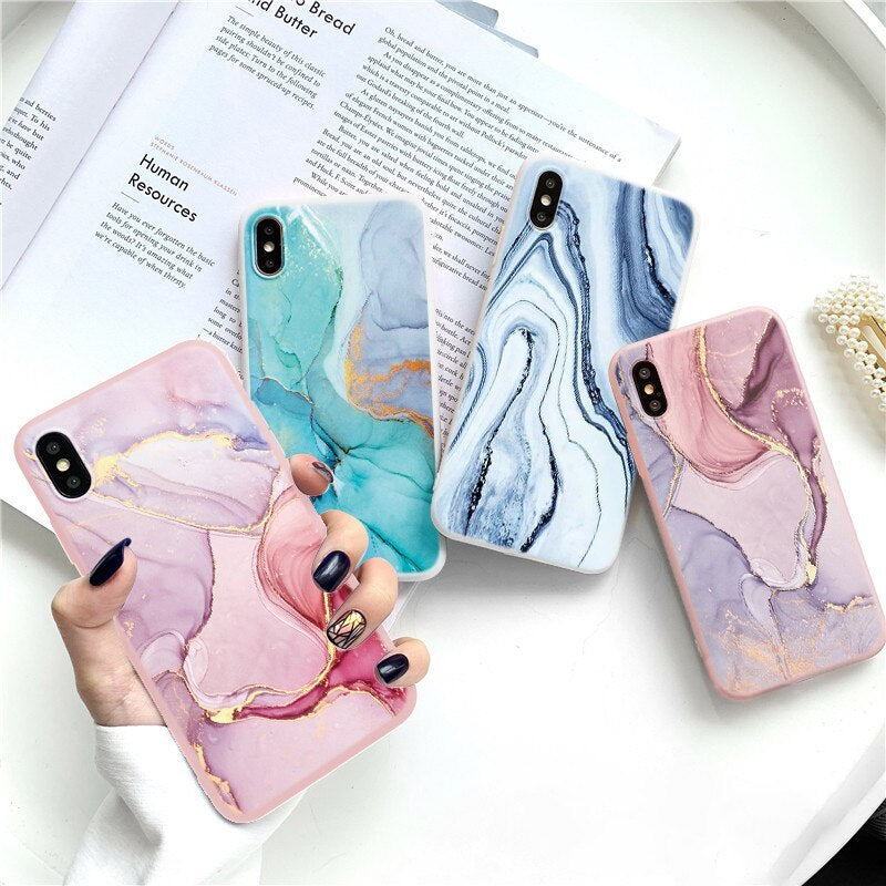 Compatible with Apple , Silicone Marble Anti Falling Soft Frosted Mobile Phone Case
