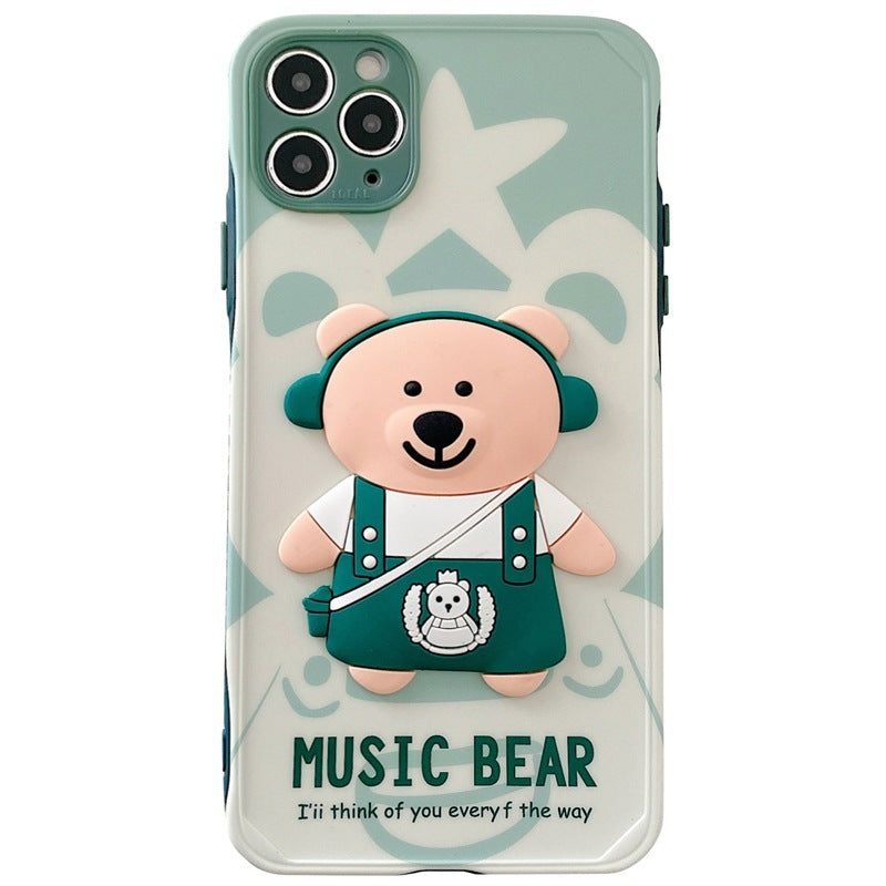 Compatible with Apple , Cute Cartoon Stereo Music Bear Mobile Phone Case