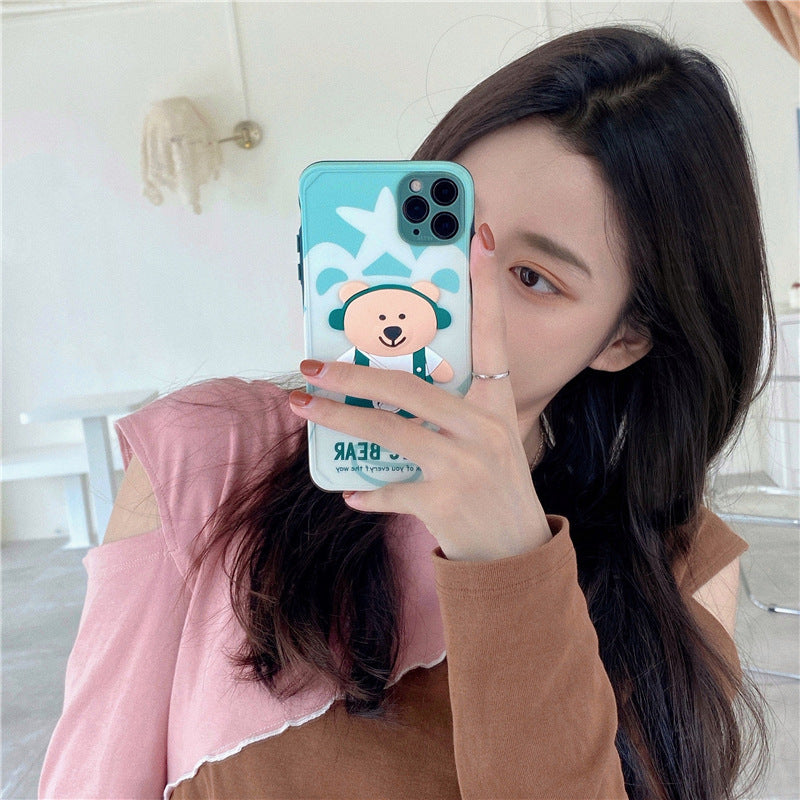 Compatible with Apple , Cute Cartoon Stereo Music Bear Mobile Phone Case