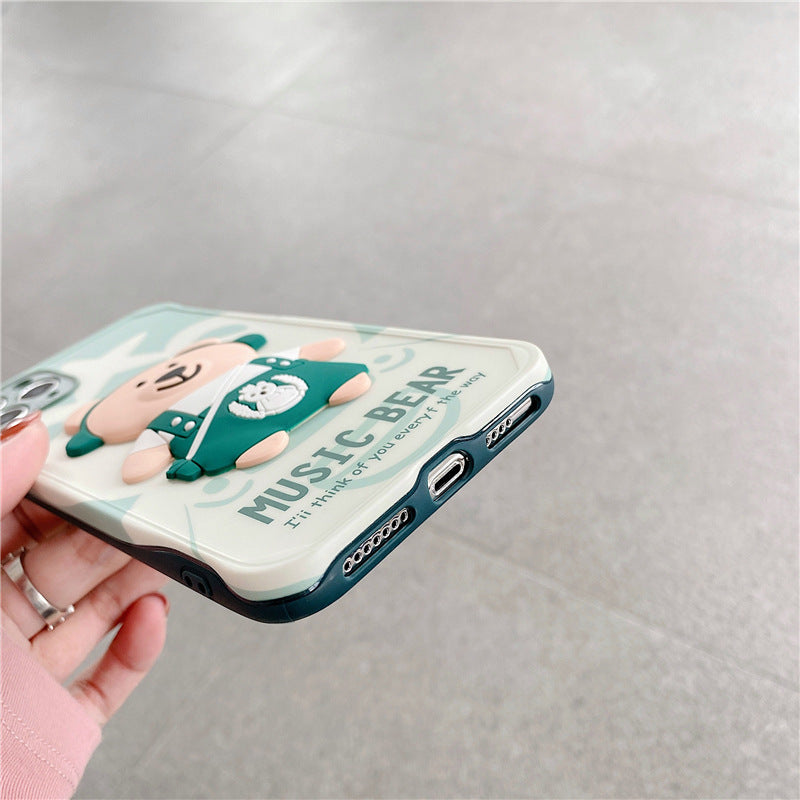 Compatible with Apple , Cute Cartoon Stereo Music Bear Mobile Phone Case