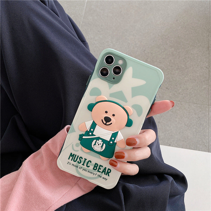 Compatible with Apple , Cute Cartoon Stereo Music Bear Mobile Phone Case