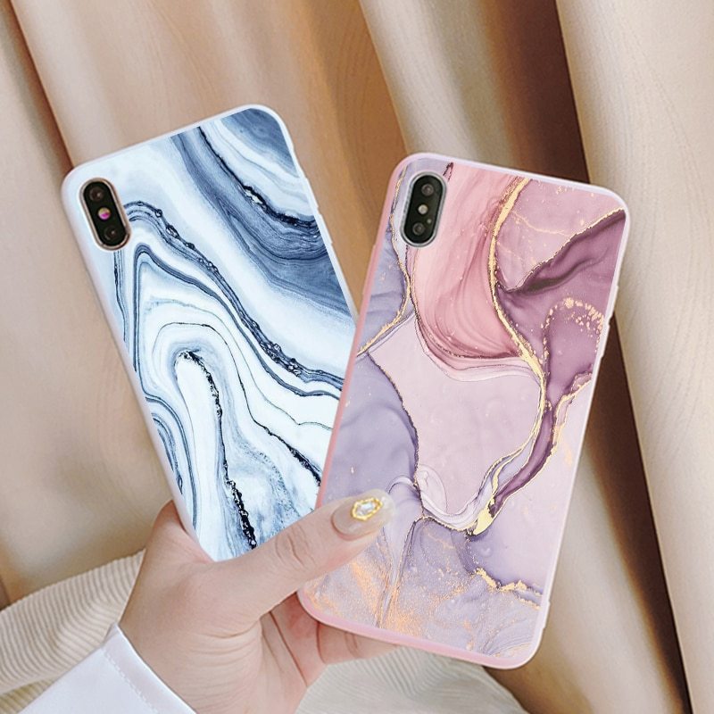 Compatible with Apple , Silicone Marble Anti Falling Soft Frosted Mobile Phone Case