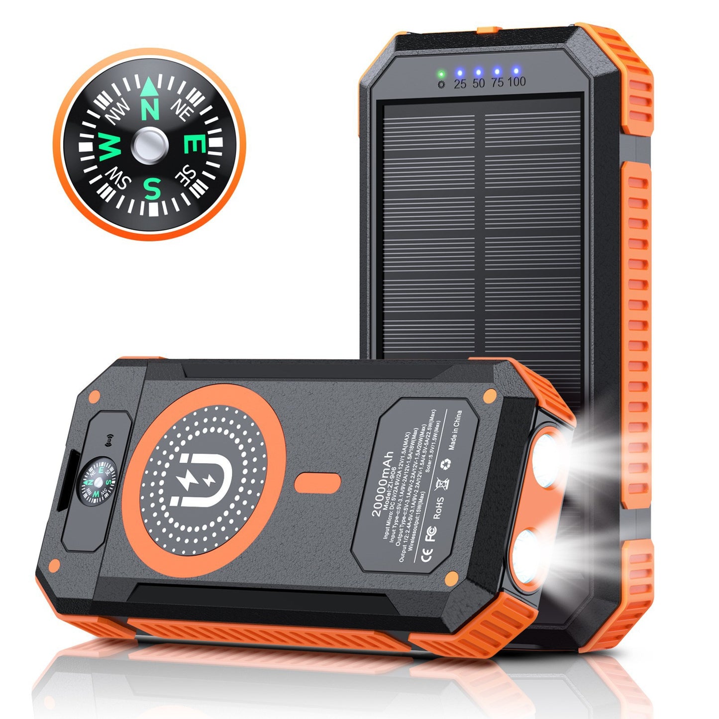Magnetic 22.5W Solar Power Bank 20000Ma Solar Magnetic Wireless Charging Mobile Power