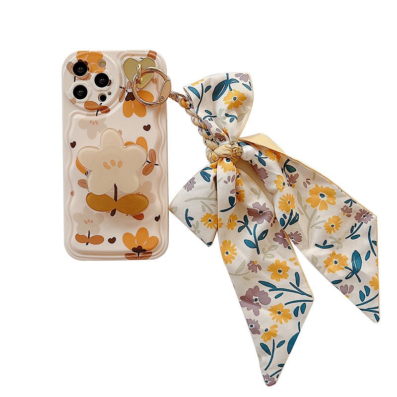 Autumn Leaves And Flowers With Bow Silk Scarf Phone Cases - Lumitria
