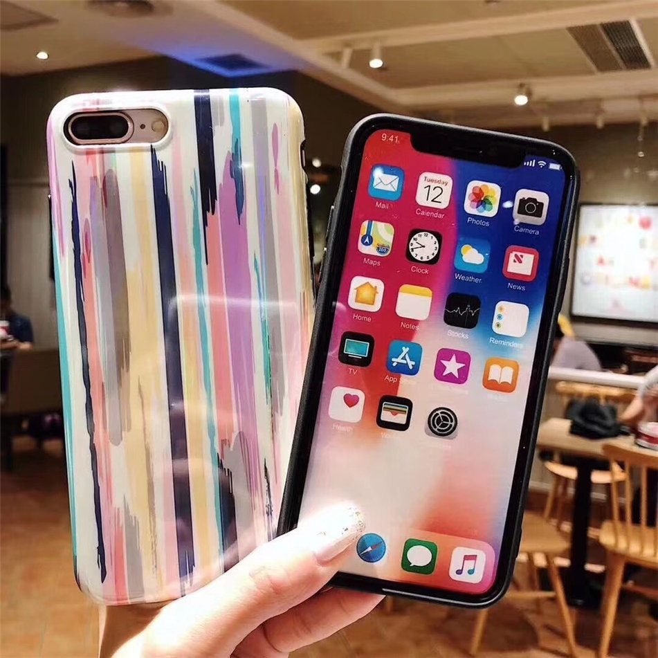 Compatible with Apple, Colorful Rainbow Case For iPhone XS Max XR X IMD Silicone Phone Cases For iPhone 7 6 6s 8 Plus Soft TPU Back Cover Coque - Lumitria