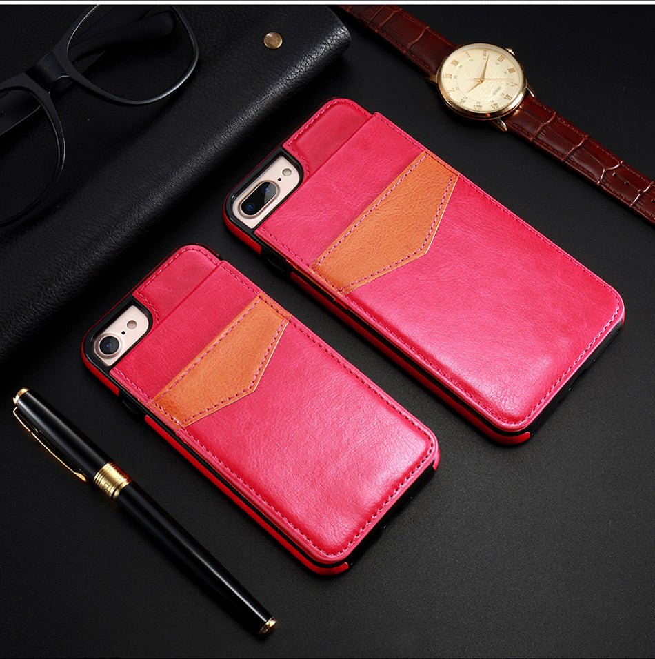 Compatible With Apple, Retro Leather Wallet Case For 8 7 6S 6 Plus Card Slot Holder Phone Cases - Lumitria