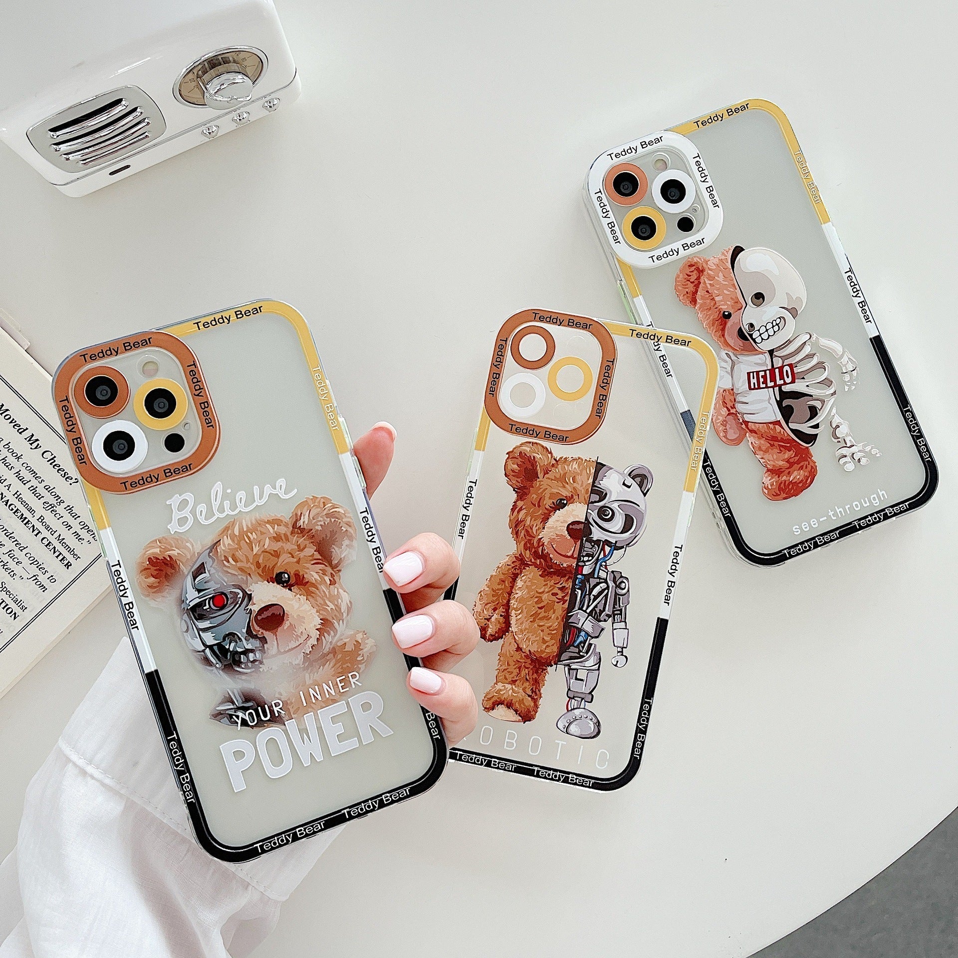 Injection Angel Eye Flower Phone Case Mechanical Bear - Lumitria