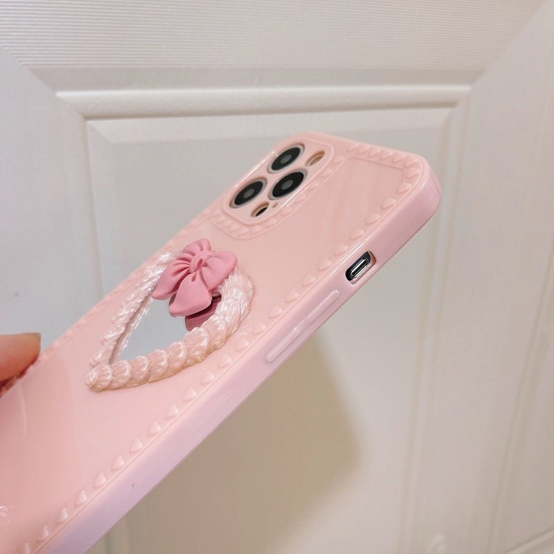Japanese And Korean Simple Love Cream Bow Mirror Phone Case - Lumitria