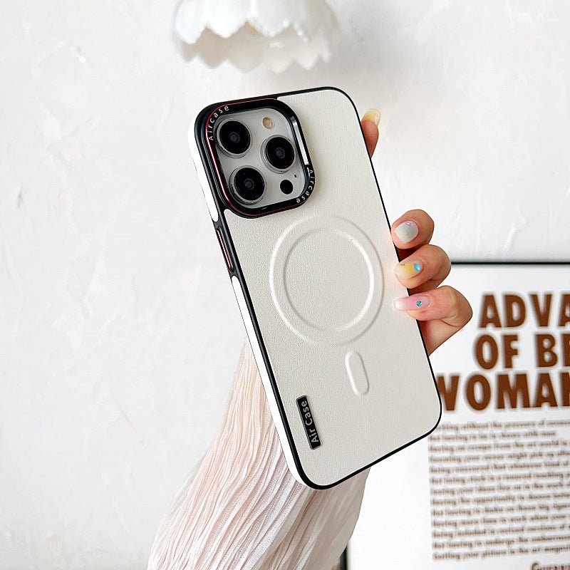 Plain Leather Phone Case Magnetic Contrast Color Protective Cover - Lumitria