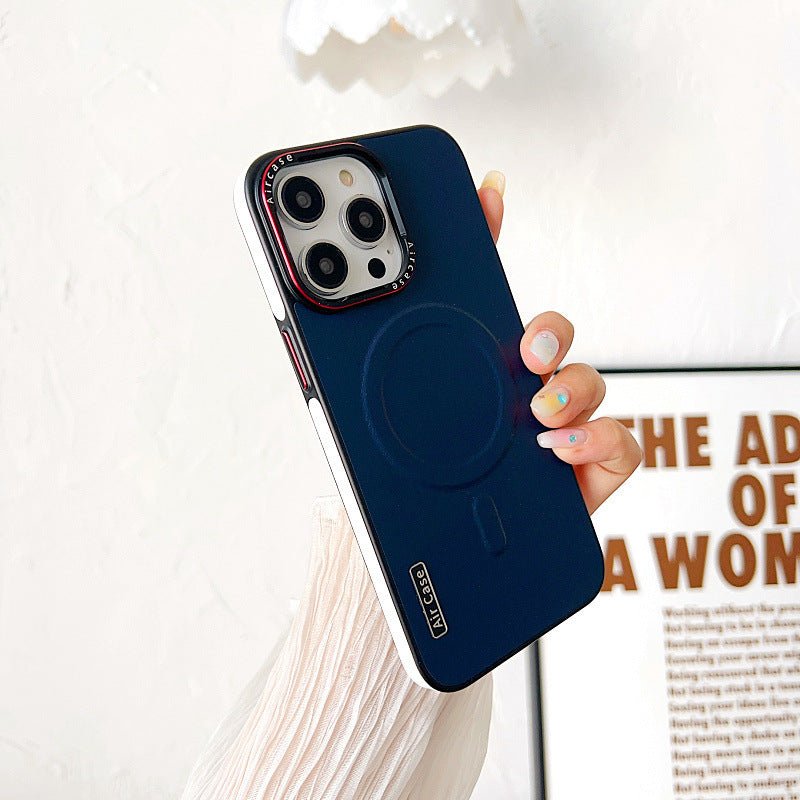 Plain Leather Phone Case Magnetic Contrast Color Protective Cover - Lumitria