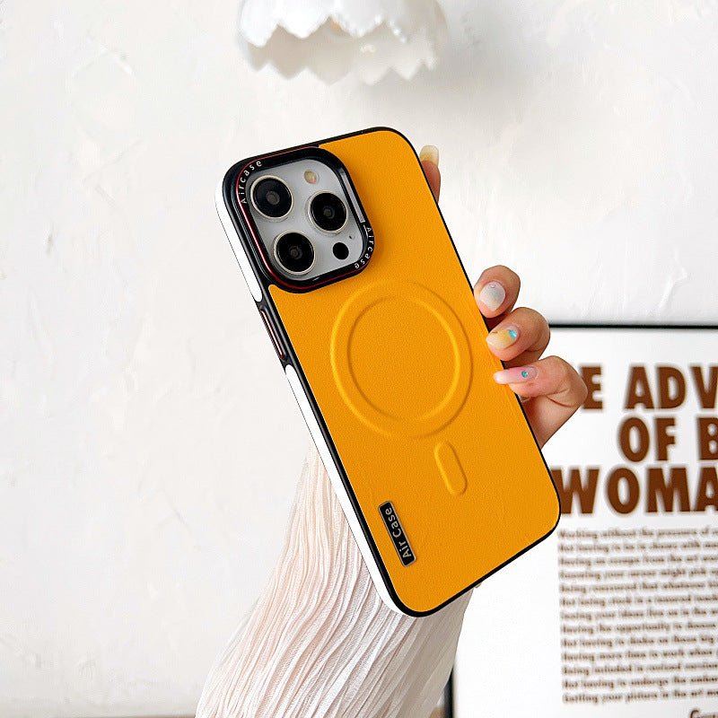 Plain Leather Phone Case Magnetic Contrast Color Protective Cover - Lumitria