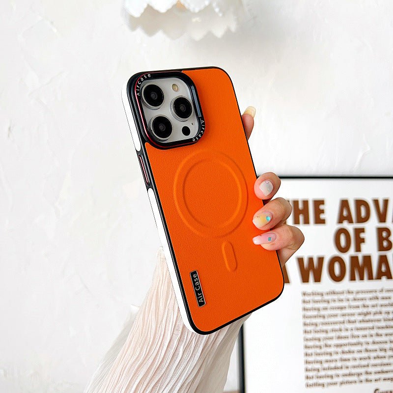 Plain Leather Phone Case Magnetic Contrast Color Protective Cover - Lumitria