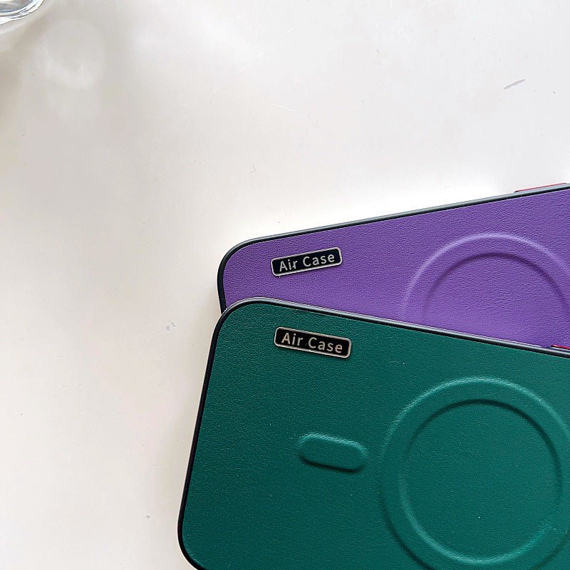 Plain Leather Phone Case Magnetic Contrast Color Protective Cover - Lumitria