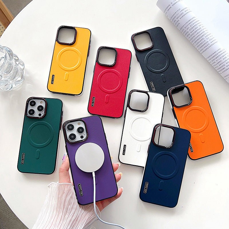 Plain Leather Phone Case Magnetic Contrast Color Protective Cover - Lumitria