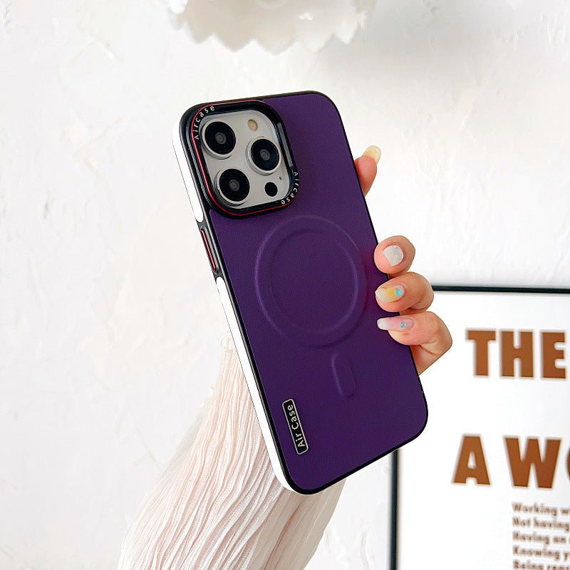 Plain Leather Phone Case Magnetic Contrast Color Protective Cover - Lumitria