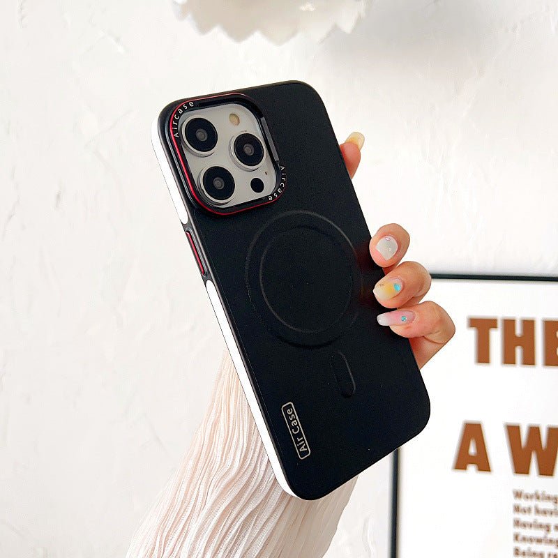 Plain Leather Phone Case Magnetic Contrast Color Protective Cover - Lumitria